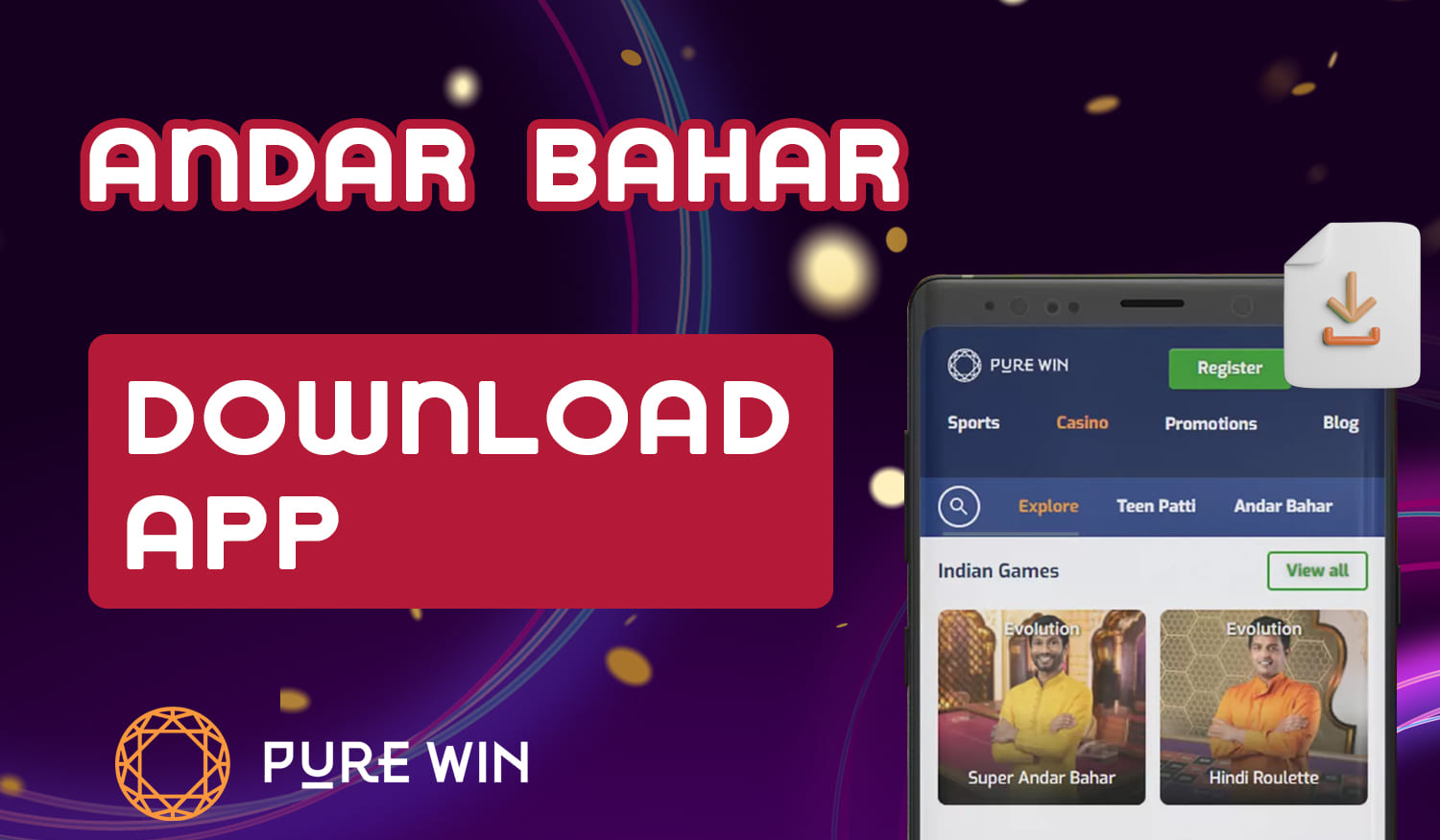 How to download Pure Win app and start playing andar bahar from mobile 