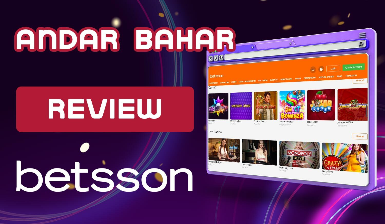 Detailed description of the online casino Betsson on Andar Bahars