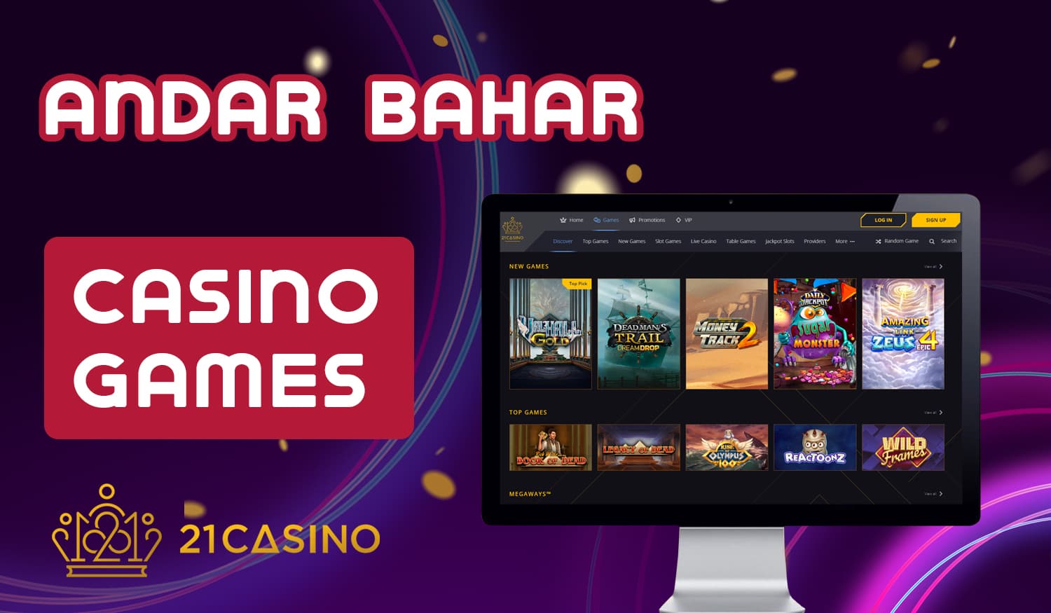 What games are available in the online casino section of 21 Casino for Indian users