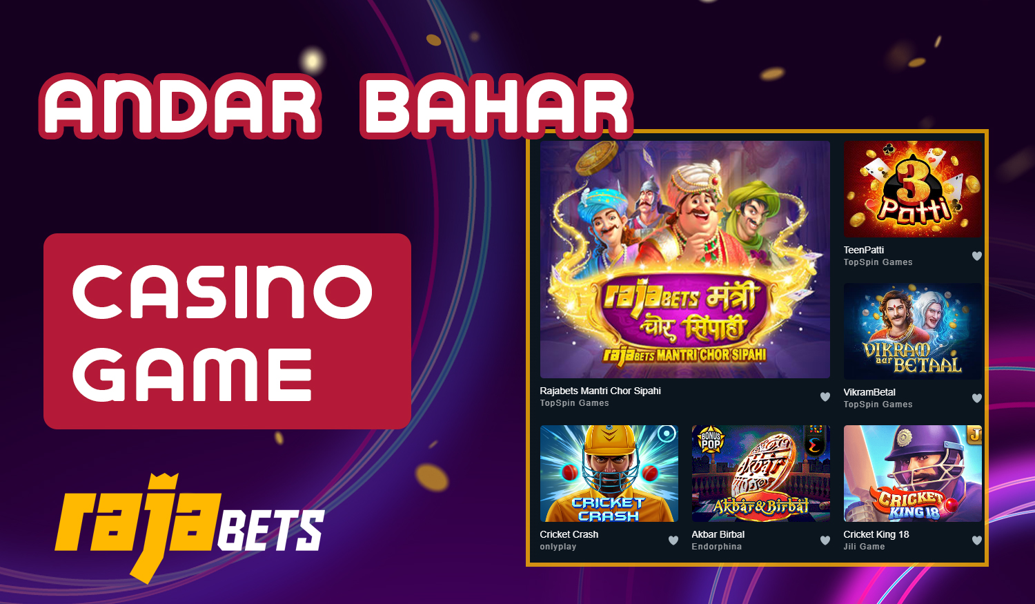 What games are available to online casino fans from India at Rajabets