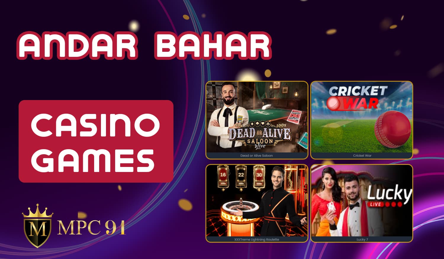 What games are available in the online casino section of MPC91 Casino for Indian users