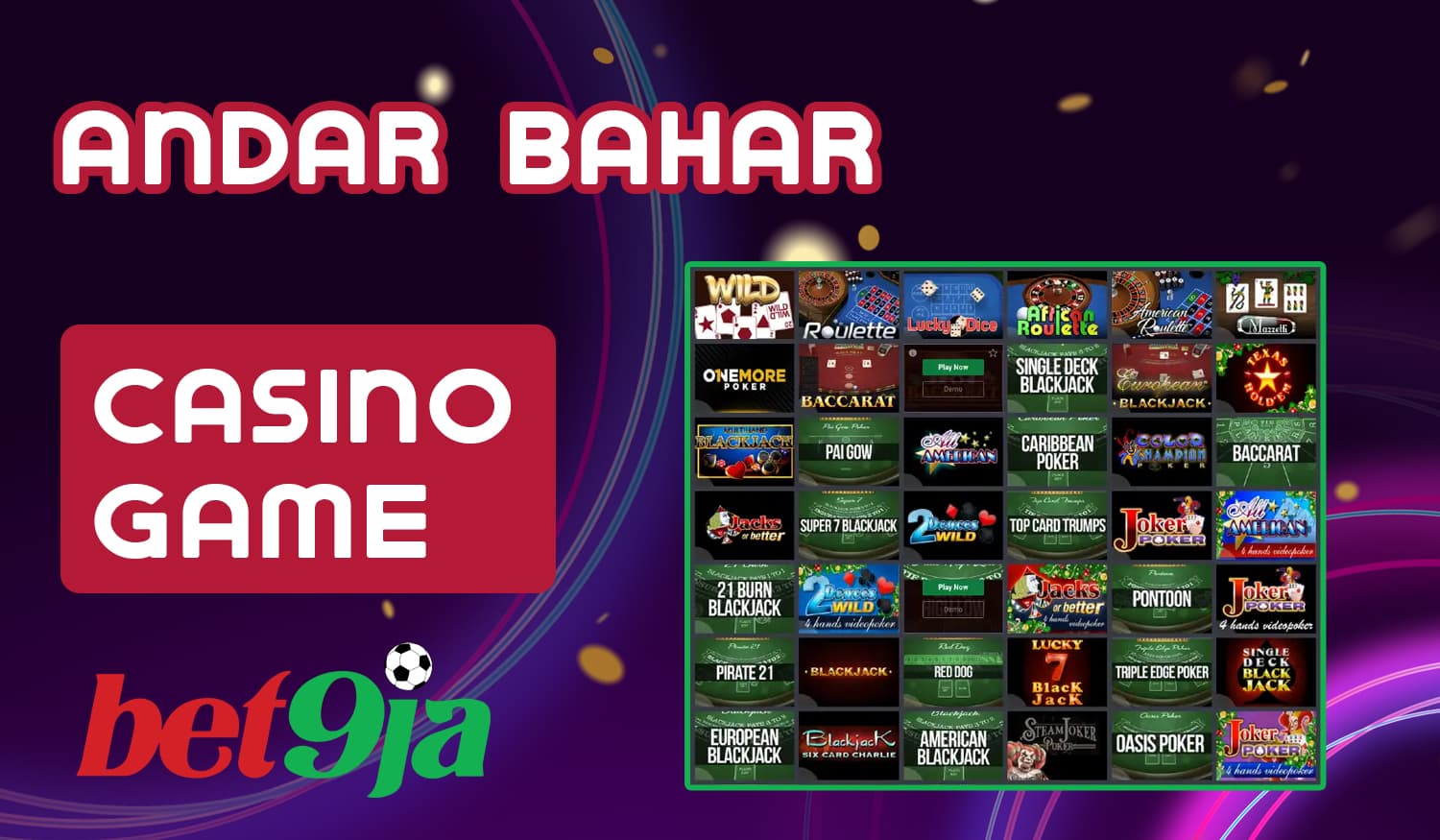 Which online casino games other than andar bahar are available on Bet9ja casino