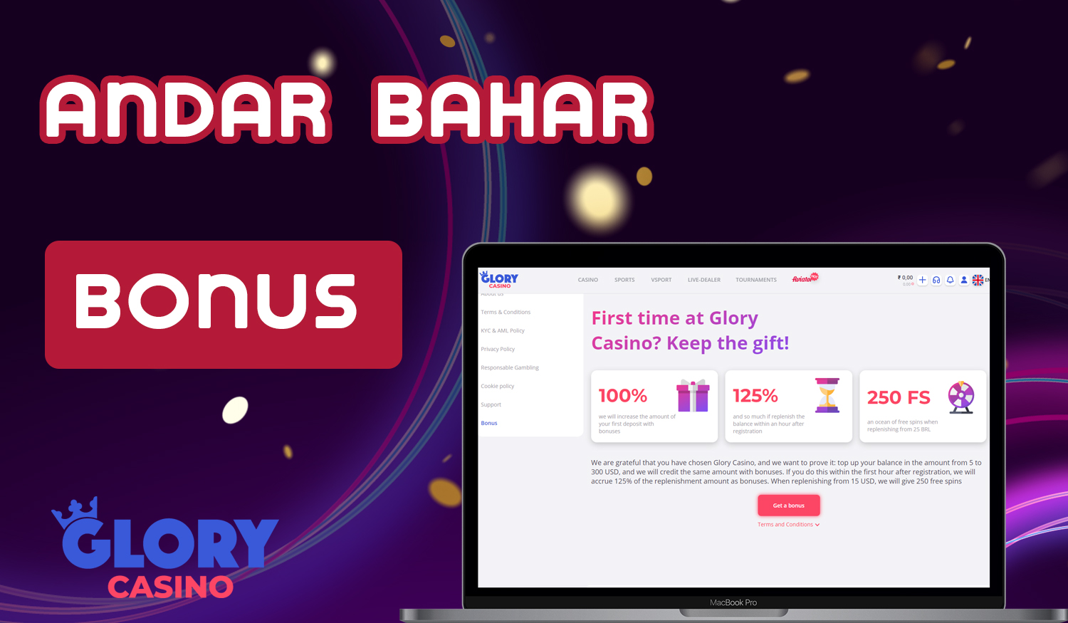 Glory casino bonuses that can be received at registration or after registration