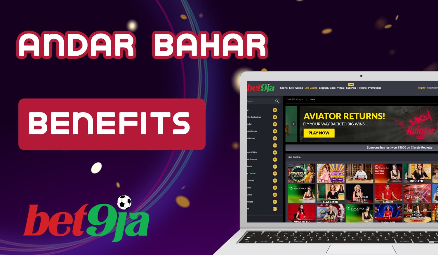 List of benefits of online Bet9ja casino for playing Andar Bahar game 