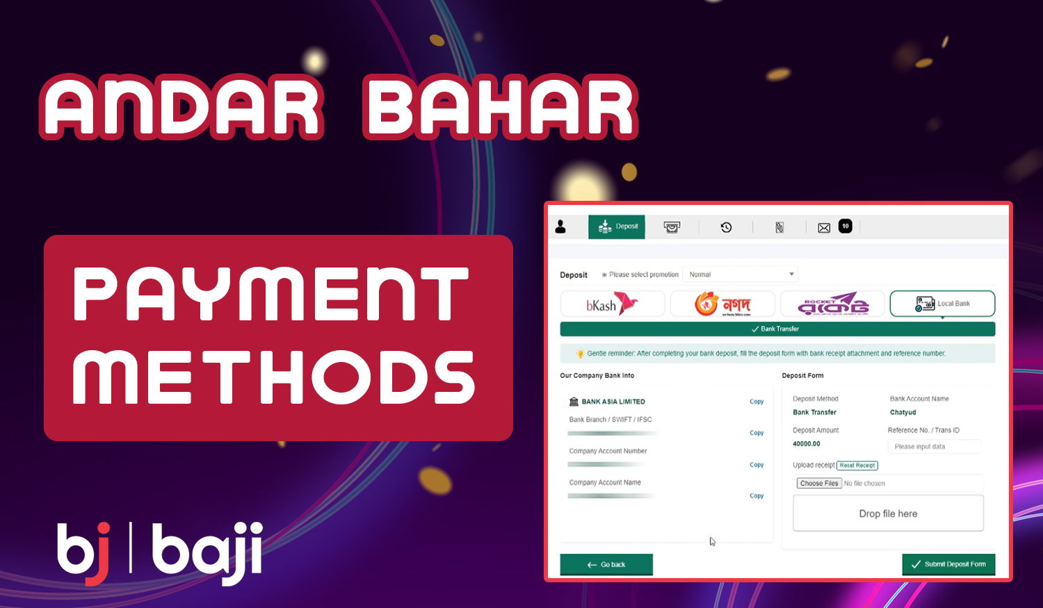 What methods can be used to deposit and withdraw from Baji live?
